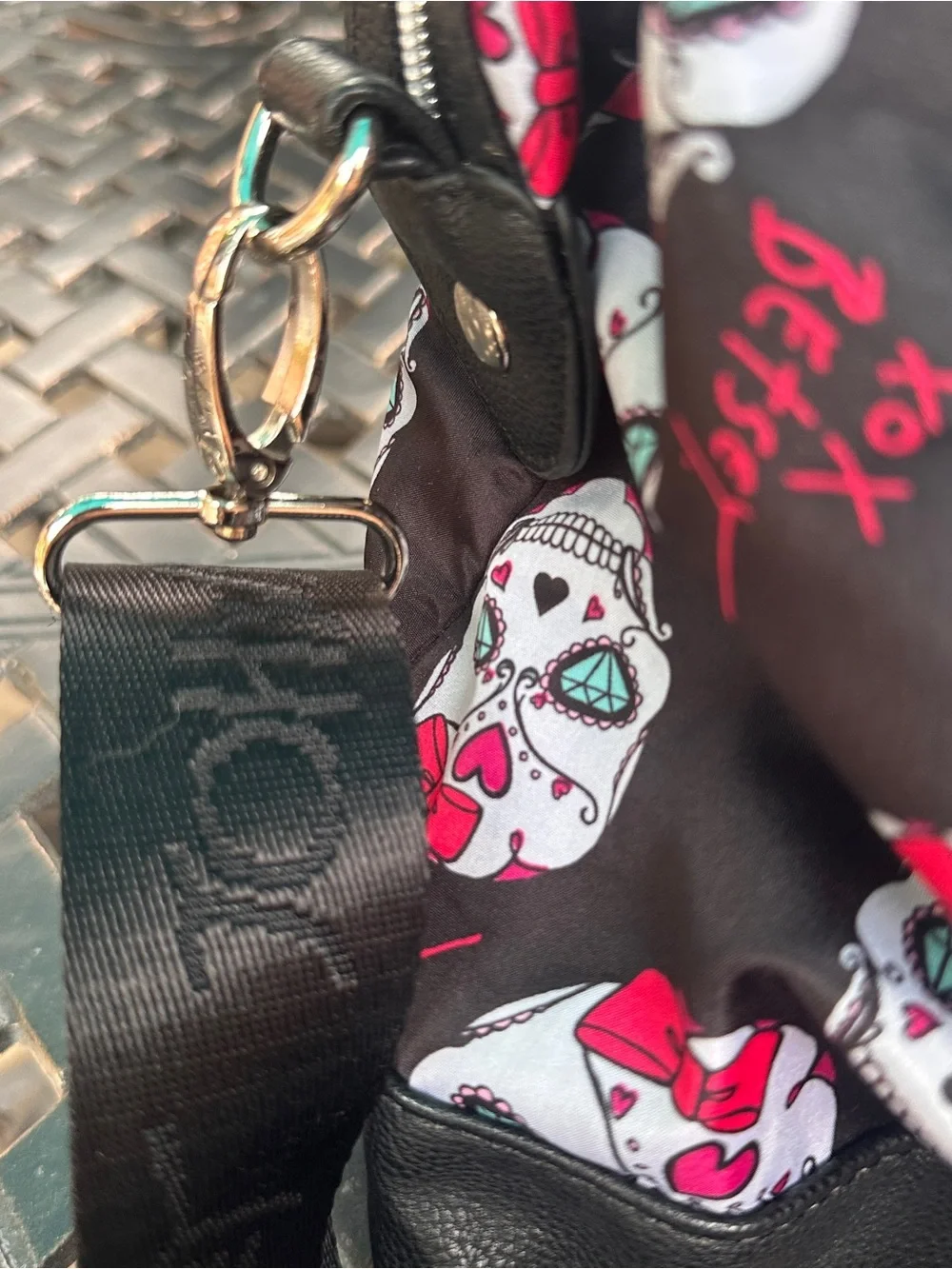 NWT Betsey Johnson Sugar Skulls Horizon Pocket Satchel Crossbody Shoulder Bag